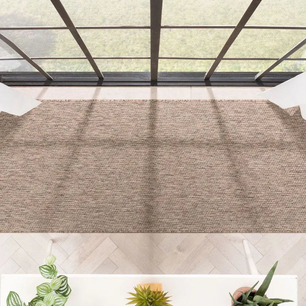 Leif Nordic Geometric Indoor Outdoor Taupe Flatweave 5'3" x 7'3" Rug Well Woven