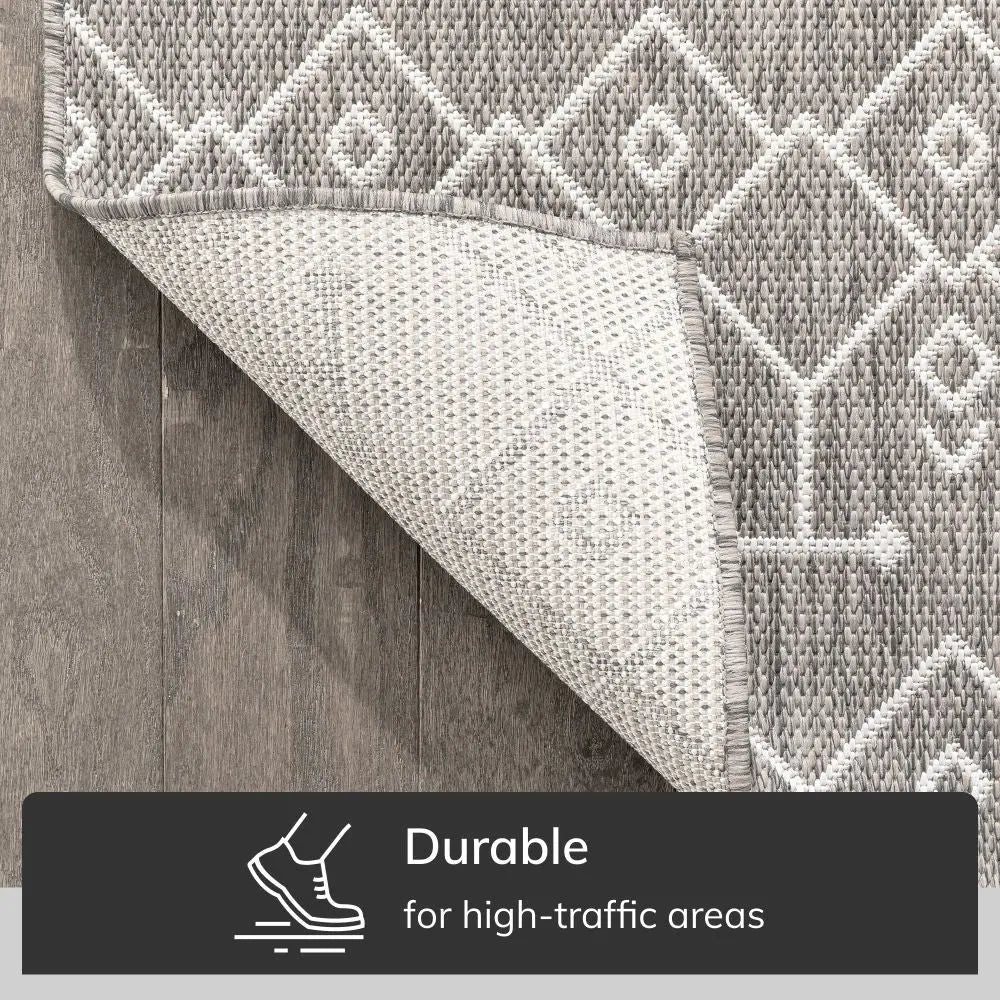 Nord Moroccan Tribal Indoor Outdoor Light Grey Flatweave Rug Well Woven