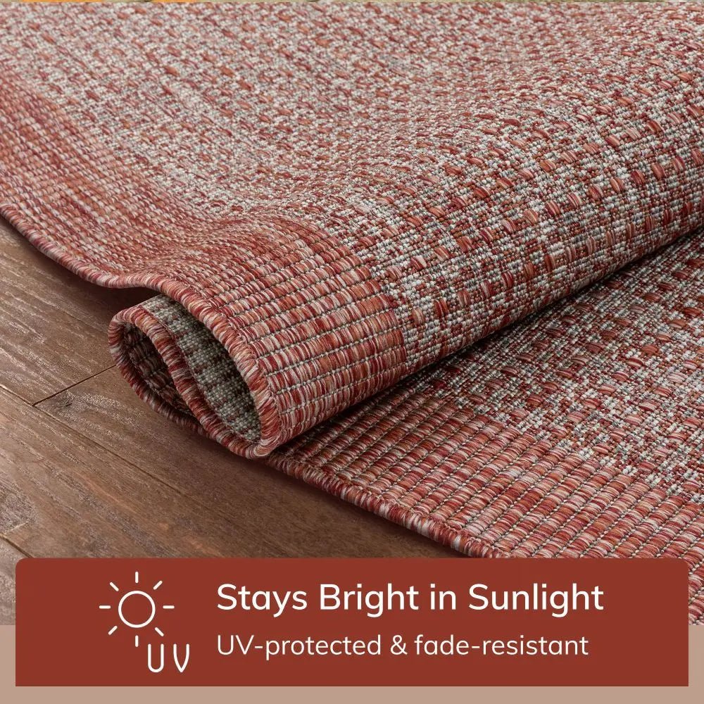 Odin Solid & Striped Border Indoor Outdoor Coral Flatweave Rug Well Woven