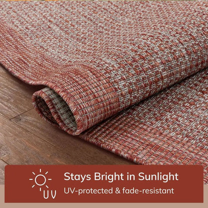 Odin Solid & Striped Border Indoor Outdoor Coral Flatweave Rug Well Woven
