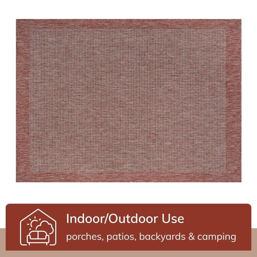 Odin Solid & Striped Border Indoor Outdoor Coral Flatweave Rug Well Woven