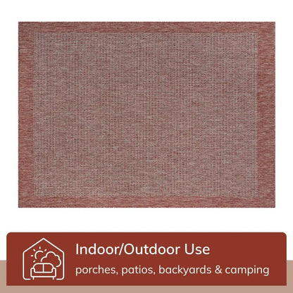 Odin Solid & Striped Border Indoor Outdoor Coral Flatweave Rug Well Woven