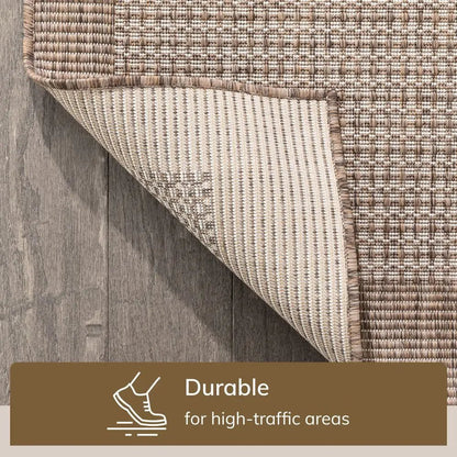 Odin Solid & Striped Border Indoor Outdoor Ivory Flatweave Rug Well Woven