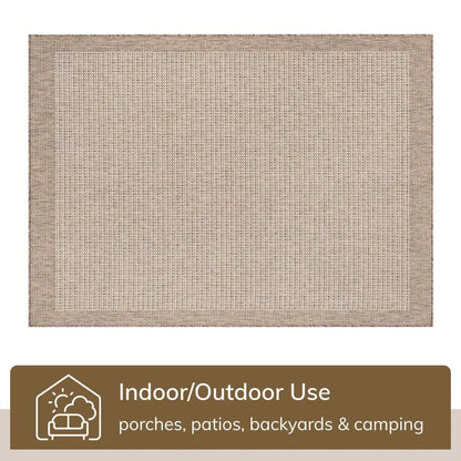 Odin Solid & Striped Border Indoor Outdoor Ivory Flatweave Rug Well Woven