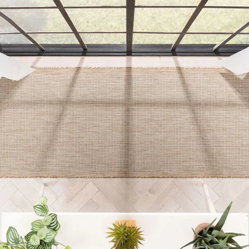 Odin Solid & Striped Border Indoor Outdoor Ivory Flatweave Rug Well Woven