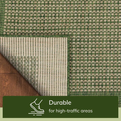 Odin Solid & Striped Border Indoor Outdoor Green Flatweave Rug Well Woven