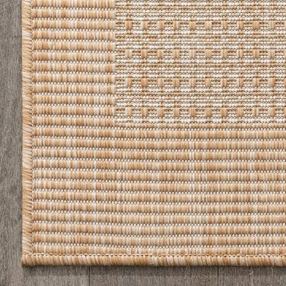 Odin Solid & Striped Border Indoor Outdoor Taupe Flatweave Rug Well Woven