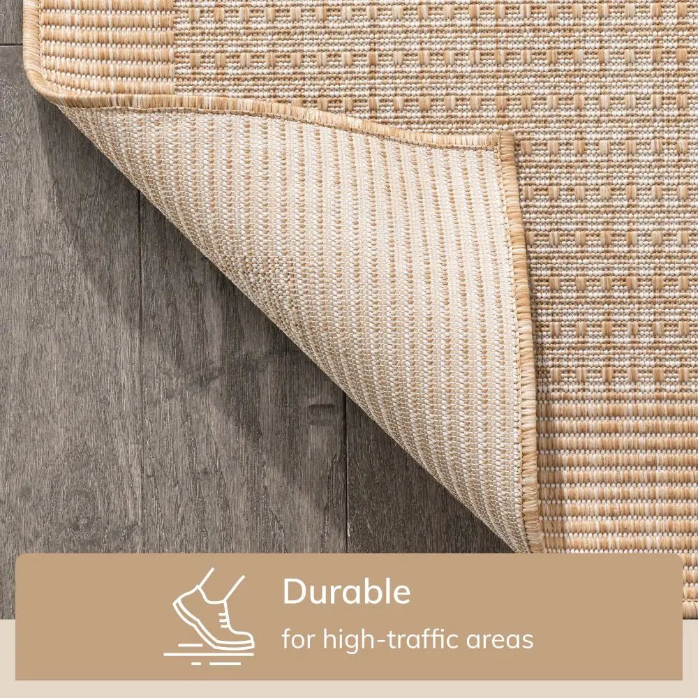 Odin Solid & Striped Border Indoor Outdoor Taupe Flatweave Rug Well Woven