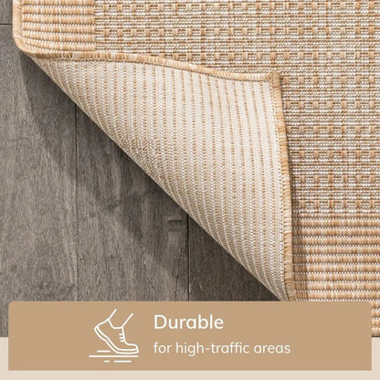 Odin Solid & Striped Border Indoor Outdoor Taupe Flatweave Rug Well Woven