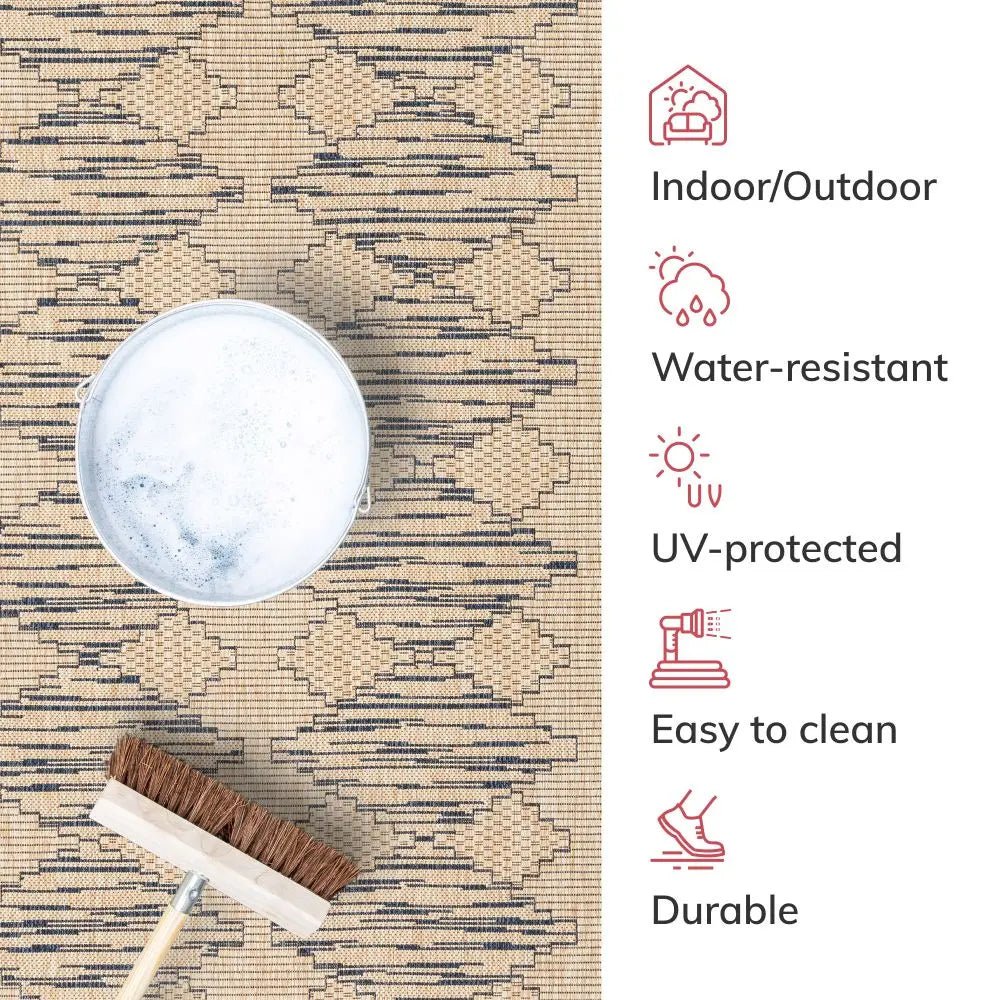 Vidar Trellis Diamond Pattern Indoor Outdoor Blue Beige Flatweave Rug Well Woven