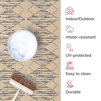 Vidar Trellis Diamond Pattern Indoor Outdoor Blue Beige Flatweave Rug Well Woven