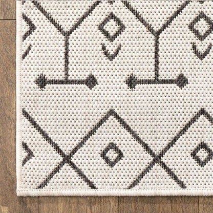Nord Moroccan Tribal Indoor Outdoor Ivory Flatweave Rug Well Woven