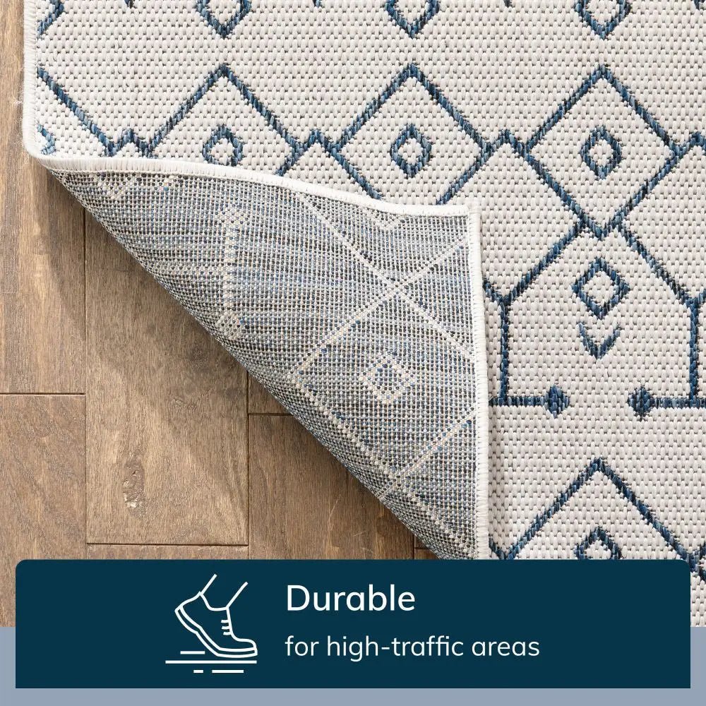 Nord Moroccan Tribal Indoor Outdoor Light Blue Flatweave Rug Well Woven