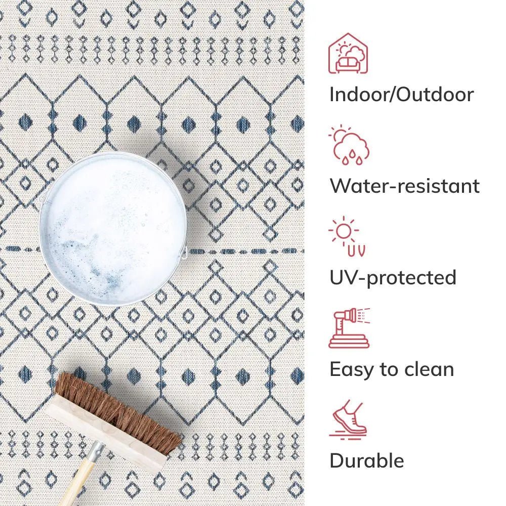 Nord Moroccan Tribal Indoor Outdoor Light Blue Flatweave Rug Well Woven