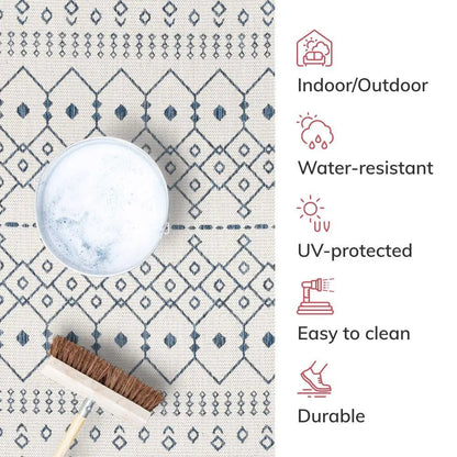 Nord Moroccan Tribal Indoor Outdoor Light Blue Flatweave Rug Well Woven