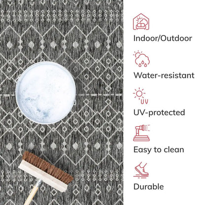 Nord Moroccan Tribal Indoor Outdoor Grey Flatweave Rug Well Woven