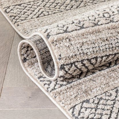 Fresco Tribal Geometric Beige Distressed High-Low Rug Well Woven