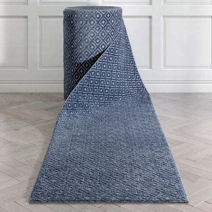 Custom Size Runner Pia Tribal Geometric Diamond Pattern Dark Blue Choose Your Width x Choose Your Length Hallway Runner Rug Well Woven