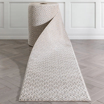 Custom Size Runner Pia Tribal Geometric Diamond Pattern Light Grey/Beige Choose Your Width x Choose Your Length Hallway Runner Rug Well Woven