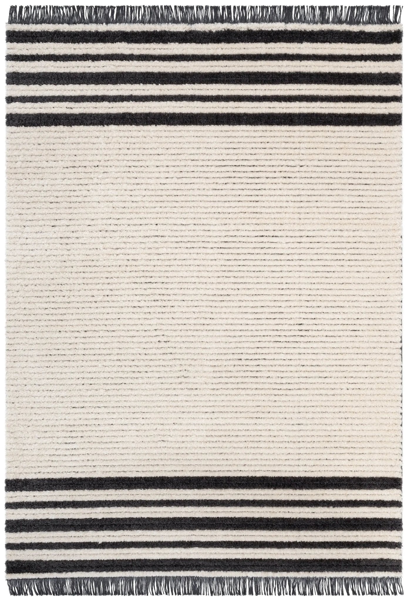 Adriel Tribal Solid Border Pattern Ivory High-Low Textured Pile Rug Well Woven