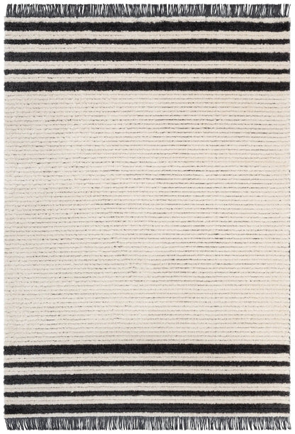 Adriel Tribal Solid Border Pattern Ivory High-Low Textured Pile Rug Well Woven