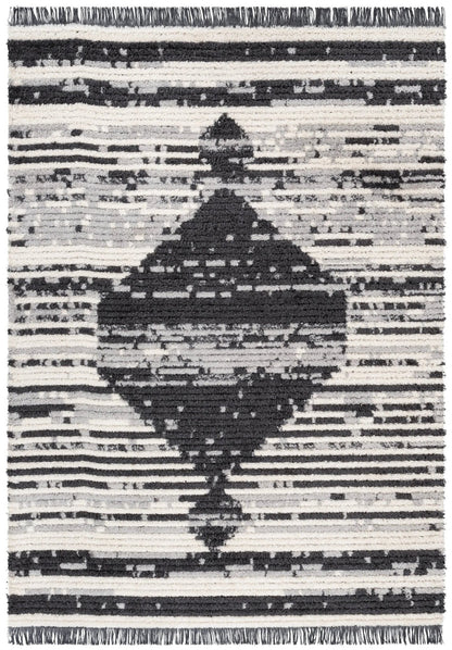 Sakari Moroccan Diamond Medallion Pattern Grey High-Low Textured Pile Rug Well Woven