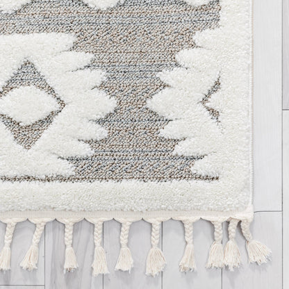 Addison Tribal Moroccan Diamond Pattern Beige High-Low Textured Rug Well Woven