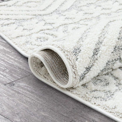 Eliana Tribal Geometric Chevron pattern Cream High-Low Textured Rug Well Woven
