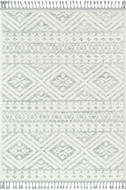 Eliana Tribal Geometric Chevron pattern Cream High-Low Textured Rug Well Woven