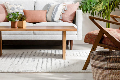Gianna Modern Geometric Stripes Cream Grey High-Low Textured Rug Well Woven