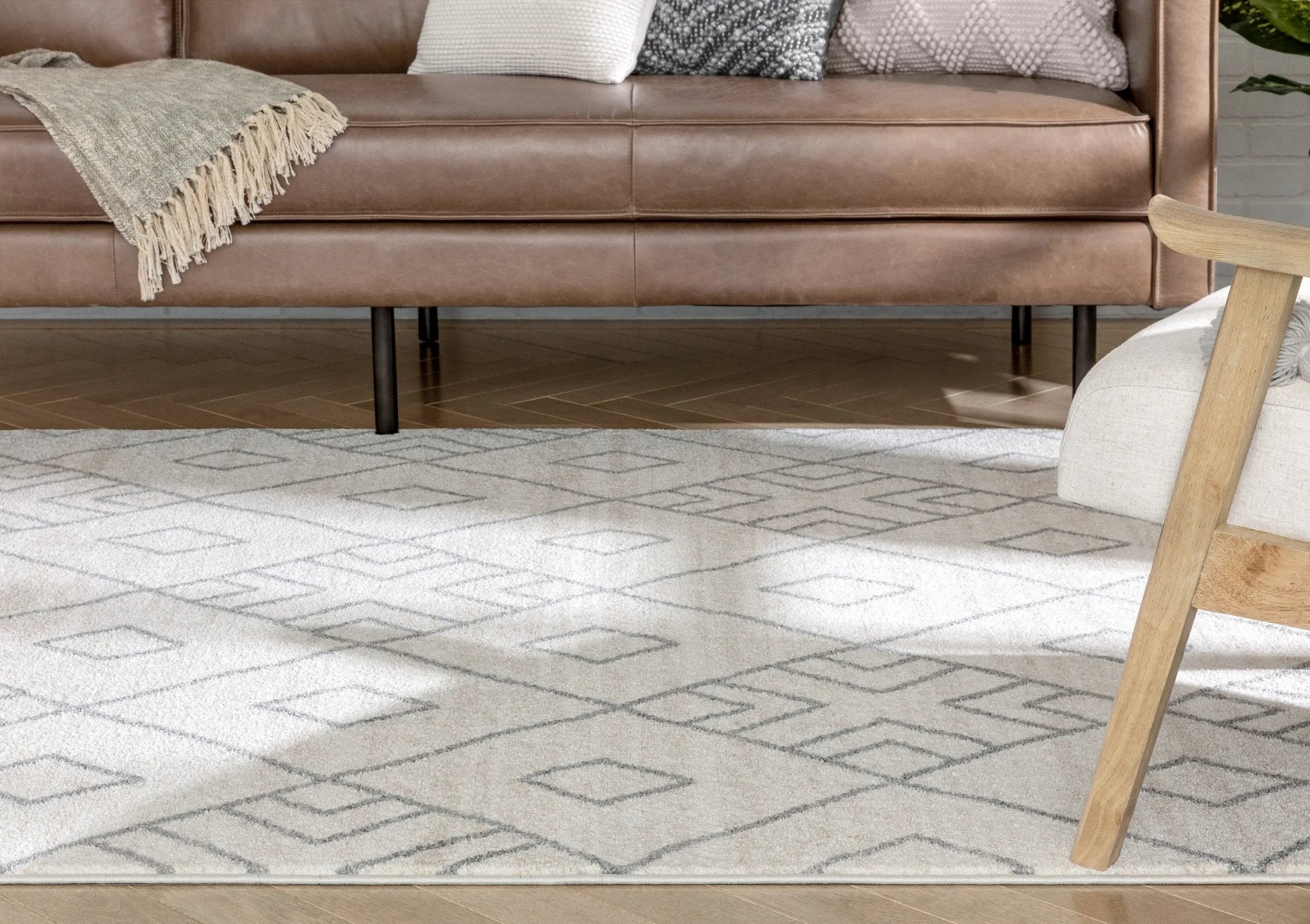 Diodelly Moroccan Lattice Trellis Ivory Grey Rug Well Woven