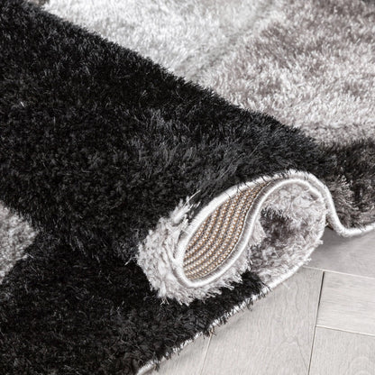 Holland Modern Geometric Black 3D Textured Thick & Soft Shag Rug Well Woven