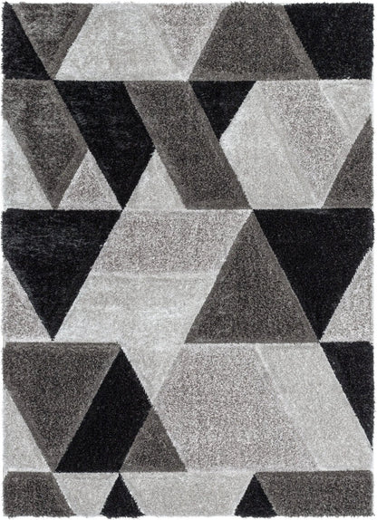Holland Modern Geometric Black 3D Textured Thick & Soft Shag Rug Well Woven