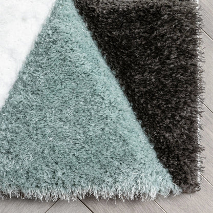 Holland Modern Geometric Light Blue 3D Textured Thick & Soft Shag Rug Well Woven