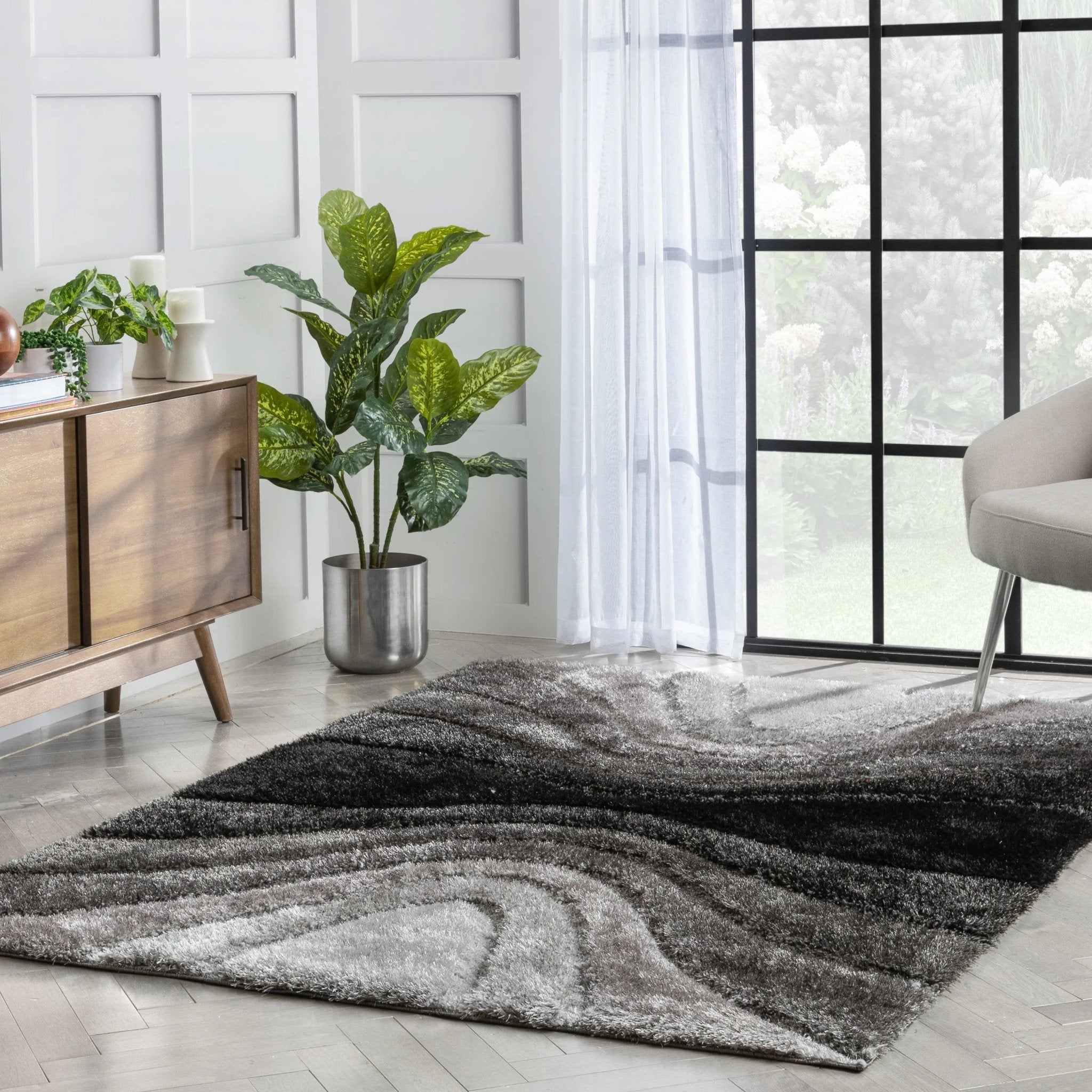 Luz Modern Geometric Black 3D Textured Thick & Soft Shag Rug Well Woven