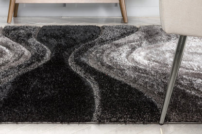 Luz Modern Geometric Black 3D Textured Thick & Soft Shag Rug Well Woven
