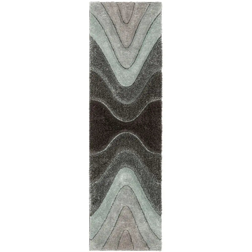 Luz Modern Geometric Light Blue 3D Textured Thick & Soft Shag Rug Well Woven