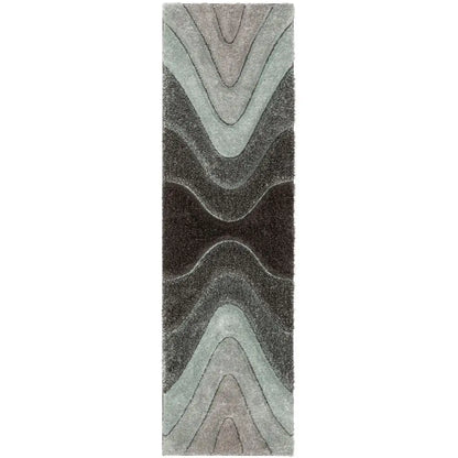 Luz Modern Geometric Light Blue 3D Textured Thick & Soft Shag Rug Well Woven