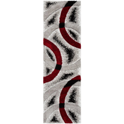 Oahu Red Modern Geometric 3D Textured Shag 5'3" x 7'3" Rug Well Woven