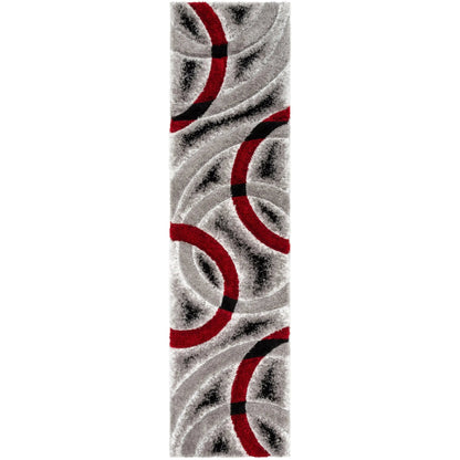 Oahu Red Modern Geometric 3D Textured Shag 5'3" x 7'3" Rug Well Woven