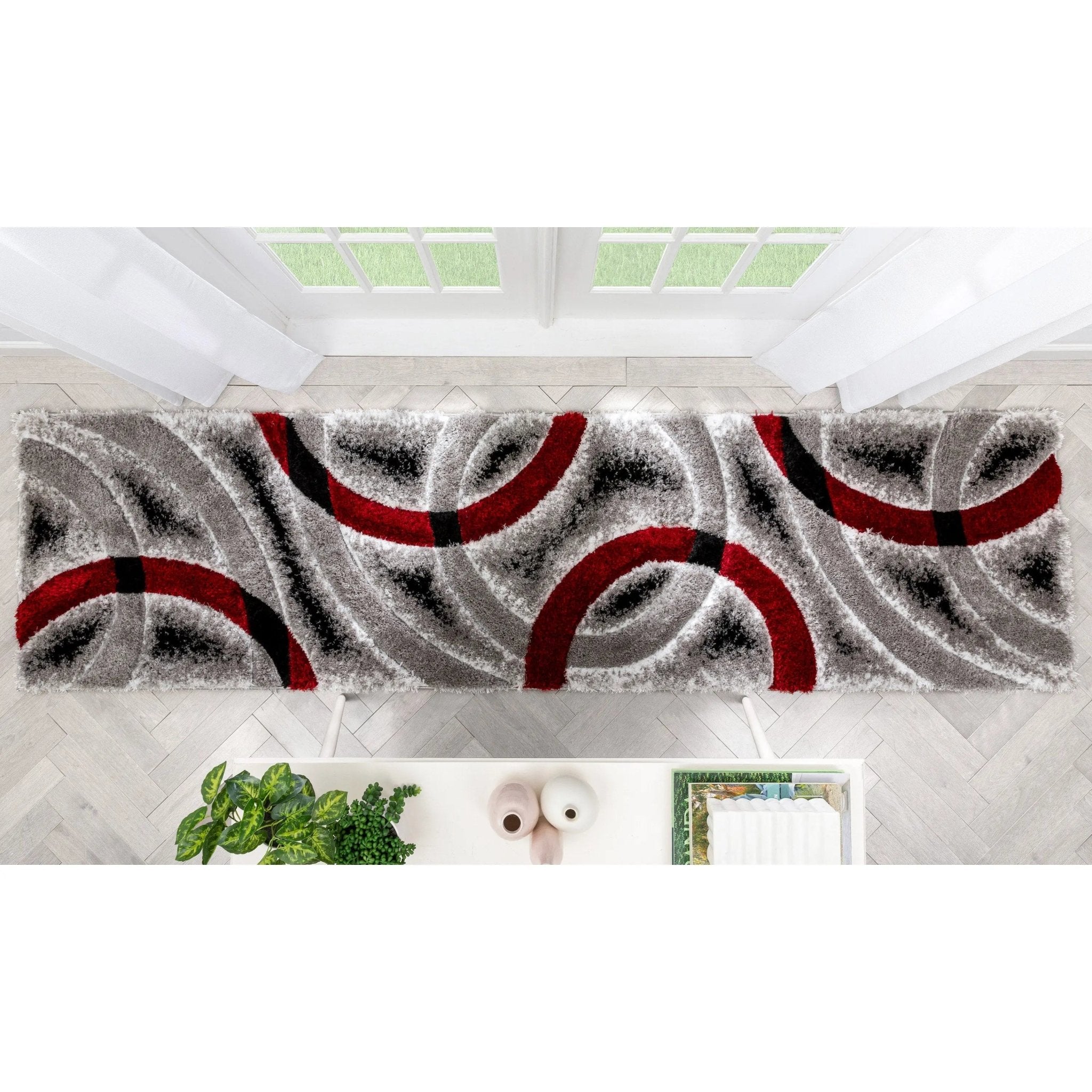 Oahu Red Modern Geometric 3D Textured Shag 5'3" x 7'3" Rug Well Woven