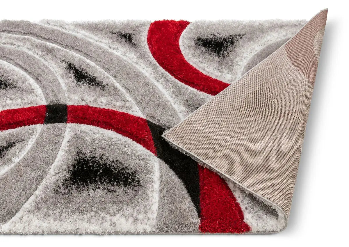 Oahu Red Modern Geometric 3D Textured Shag 5'3" x 7'3" Rug Well Woven
