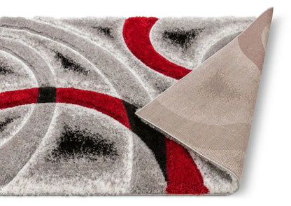 Oahu Red Modern Geometric 3D Textured Shag 5'3" x 7'3" Rug Well Woven