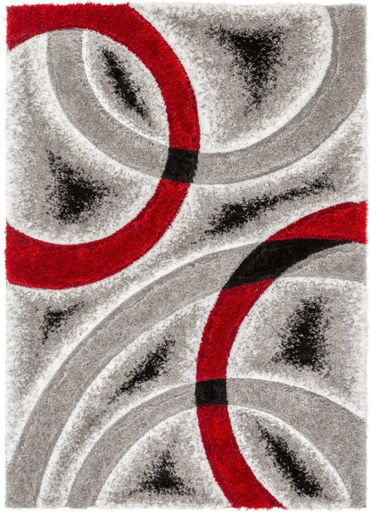 Oahu Red Modern Geometric 3D Textured Shag 5'3" x 7'3" Rug Well Woven