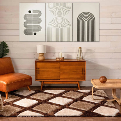 Posh Brown Modern Geometric 3D Textured Shag Rug By Chill Rugs Well Woven