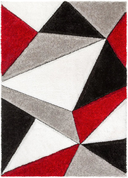Venice Red Modern Geometric 3D Textured Shag Rug Well Woven