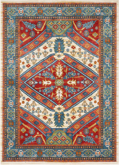 Musta Ivory Traditional Medallion Border Rug Well Woven