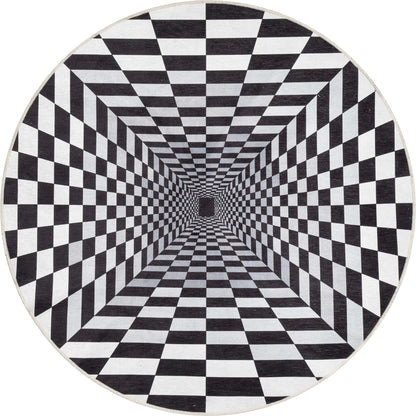 Optical Illusion 3D Bottomless Hole Black Ivory Area Flat-Weave Rug Well Woven