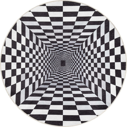 Optical Illusion 3D Bottomless Hole Black Ivory Area Flat-Weave Rug Well Woven