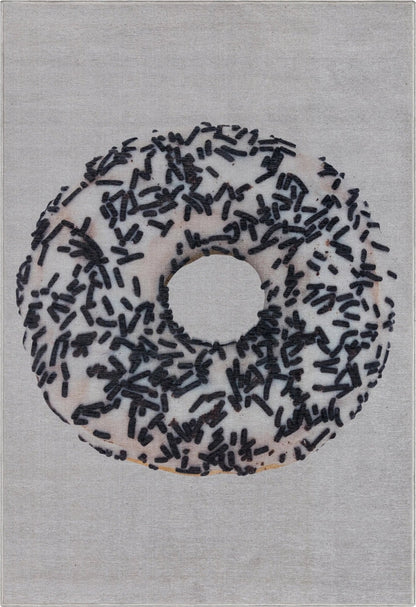 White Sprinkles Donut Novelty Ivory Black Flat-Weave Rug Well Woven